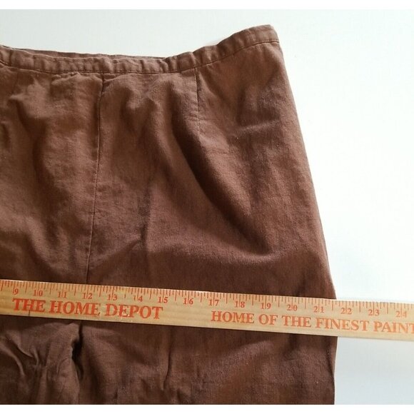 AKC Womens XL Top Capri Pants Suit Set Linen Blend Embroidered Cut Work Brown - Picture 6 of 13